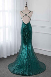 Sparkly Sequined Spaghetti Straps V-Neck Prom Dresses with Backless Online